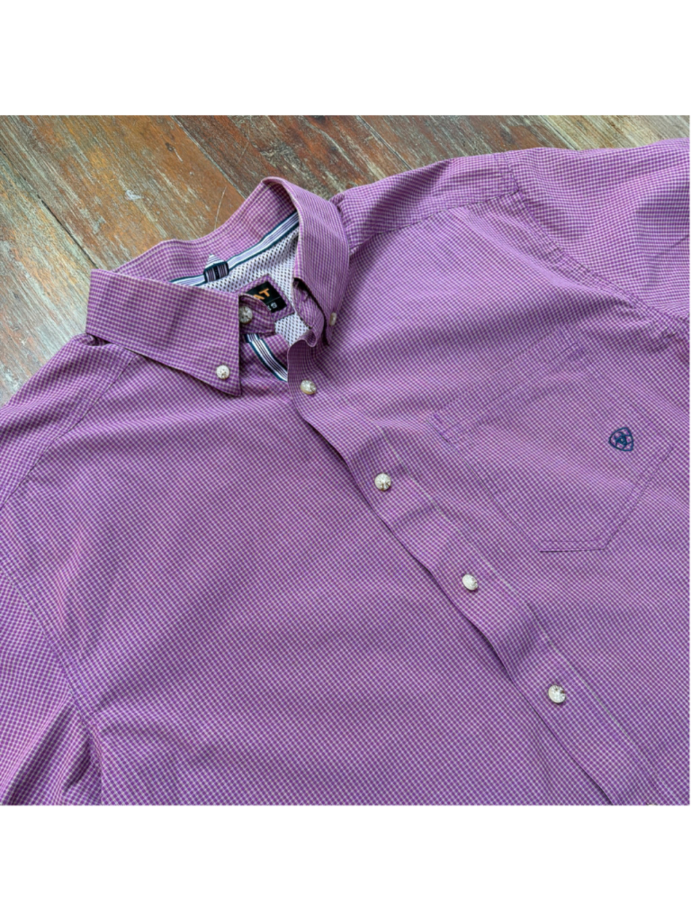 Ariat Pro Series Mens Large Purple Plaid Short Sleeve Vented Button Down Shirt L